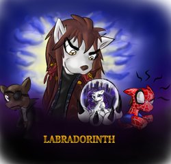 Size: 764x730 | Tagged: safe, artist:supersheep64, rarity, diamond dog, pony, unicorn, david bowie, david bowwowie, diamond dogified, eyepatch, fanfic art, female, goblin king, jareth, labradorinth, labyrinth (movie), mare, movie reference, nick fury, ponified, spider-man