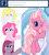 Size: 664x740 | Tagged: safe, artist:lowhitney, pinkie pie, surprise, earth pony, pony, g1, g3.5, ask tripie, g1 to g4, generation leap, pinkamena diane pie, trinity pie, tumblr