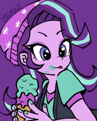 Size: 1028x1280 | Tagged: safe, artist:y-a-m-a-y-o, starlight glimmer, equestria girls, cute, food, glimmerbetes, ice cream, ice cream cone, smiling, solo, that human sure does love ice cream, tongue out