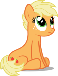 Size: 2643x3454 | Tagged: safe, artist:austiniousi, applejack, earth pony, pony, alternate hairstyle, looking up, pixie cut, short hair, short mane, sitting, solo