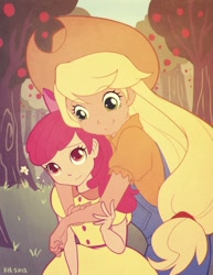 Size: 634x822 | Tagged: safe, artist:kerriwon, apple bloom, applejack, humanized, sisters