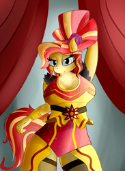 Size: 1100x1500 | Tagged: safe, artist:huckser, sunset shimmer, anthro, dance magic, equestria girls, spoiler:eqg specials, breasts, clothes, dress, female, looking at you, solo, sunset jiggler