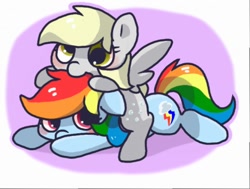 Size: 512x387 | Tagged: safe, artist:miki 14, derpy hooves, rainbow dash, pegasus, pony, cute, derpabetes, female, mare, nom, taste the rainbow