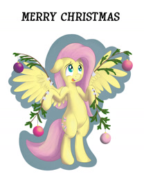Size: 1200x1440 | Tagged: safe, artist:postscripting, fluttershy, pegasus, pony, bipedal, christmas tree, fluttertree, merry christmas, solo