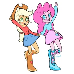 Size: 900x900 | Tagged: safe, artist:krisgoat, applejack, pinkie pie, equestria girls, clothes, duo female, female