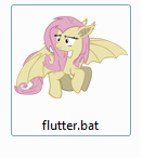 Size: 132x146 | Tagged: safe, fluttershy, bat pony, pony, bats!, flutterbat, pun, race swap, solo