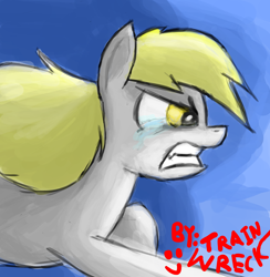 Size: 2394x2453 | Tagged: safe, artist:train wreck, derpy hooves, pegasus, pony, angry, bad, crying, female, mare, running, sad, solo
