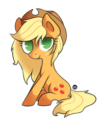 Size: 800x1018 | Tagged: safe, artist:gingersnaap, applejack, earth pony, pony, looking at you, loose hair, simple background, sitting, solo