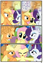 Size: 1741x2500 | Tagged: safe, artist:pyruvate, applejack, fluttershy, rarity, earth pony, pegasus, pony, unicorn, comic:the usual, comic