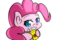 Size: 3690x2500 | Tagged: safe, artist:misterbrony, pinkie pie, earth pony, pony, bust, colored pupils, cute, diapinkes, ear fluff, female, juice box, mare, portrait, simple background, smiling, solo, white background