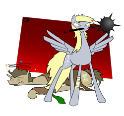 Size: 1600x1500 | Tagged: safe, artist:citrusking46, derpy hooves, doctor whooves, pegasus, pony, female, mace, mare, protecting