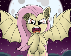 Size: 1270x1000 | Tagged: safe, artist:icebreak23, fluttershy, bat pony, pony, bats!, flutterbat, moon, night, race swap, solo, stars