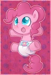 Size: 867x1280 | Tagged: safe, artist:cuddlehooves, pinkie pie, pony, baby, baby pie, baby pony, cuddlehooves is trying to murder us, cute, cutie mark diapers, diaper, diapinkes, foal, poofy diaper, solo, younger