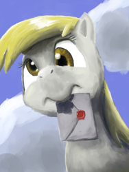 Size: 600x800 | Tagged: safe, artist:nullpotower, derpy hooves, pegasus, pony, female, letter, mare, mouth hold, solo