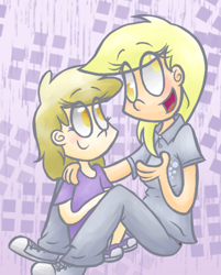 Size: 426x531 | Tagged: safe, artist:azulmimi99, derpy hooves, dinky hooves, human, converse, equestria's best mother, humanized