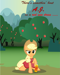 Size: 797x1002 | Tagged: dead source, safe, artist:pipersack, applejack, earth pony, pony, apple, apple tree, cider, clothes, dress, solo, tree