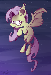 Size: 1100x1600 | Tagged: safe, artist:slitherpon, fluttershy, bat pony, pony, bats!, fangs, flutterbat, race swap, solo