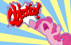 Size: 900x569 | Tagged: safe, pinkie pie, earth pony, pony, ace attorney, female, mare, objection, pink coat, pink mane, solo