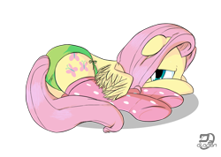 Size: 1280x911 | Tagged: safe, artist:dzaladan, artist:horuslv, fluttershy, pegasus, pony, clothes, green underwear, panties, side knot underwear, socks, solo, underwear