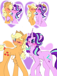 Size: 2100x2800 | Tagged: safe, artist:lolwise, applejack, starlight glimmer, earth pony, pony, accessory swap, cheek fluff, chest fluff, female, glimmerjack, heart eyes, lesbian, shipping, simple background, transparent background, wingding eyes