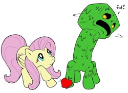 Size: 700x509 | Tagged: artist needed, safe, fluttershy, pegasus, pony, apple, creeper, crossover, minecraft