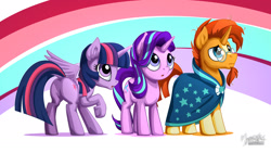 Size: 1920x1080 | Tagged: safe, artist:mysticalpha, starlight glimmer, sunburst, twilight sparkle, twilight sparkle (alicorn), alicorn, pony, unicorn, cape, clothes, glasses