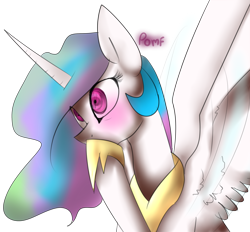 Size: 1024x951 | Tagged: safe, artist:rflzqt, princess celestia, alicorn, pony, blushing, female, mare, pomf, simple background, solo, spread wings, transparent background, wide eyes, wingboner