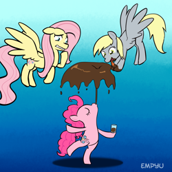 Size: 1000x1000 | Tagged: safe, artist:empyu, derpy hooves, fluttershy, pinkie pie, pegasus, pony, female, mare