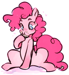 Size: 500x542 | Tagged: dead source, safe, artist:ghostier, pinkie pie, earth pony, pony, cupcake, cute, diapinkes, eating, food, frosting, heart, simple background, sitting, solo, white background