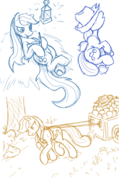 Size: 1000x1500 | Tagged: safe, artist:geomancing, applejack, earth pony, pony, apple, cart, lantern, sketch dump