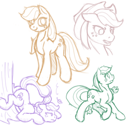 Size: 1500x1500 | Tagged: safe, artist:geomancing, applejack, earth pony, pony, female, freckles, mare, simple background, sketch dump, solo, white background