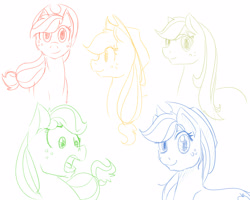 Size: 2500x2000 | Tagged: safe, artist:geomancing, applejack, earth pony, pony, female, freckles, mare, simple background, sketch dump, solo, white background