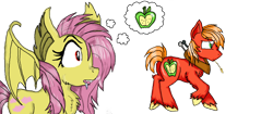 Size: 1240x520 | Tagged: safe, artist:ilikepudding24, big macintosh, fluttershy, bat pony, pony, bats!, drool, female, flutterbat, fluttermac, male, race swap, shipping, straight