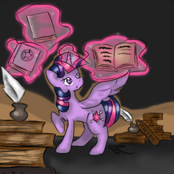 Size: 652x651 | Tagged: safe, artist:chiuuchiuu, derpibooru import, twilight sparkle, twilight sparkle (alicorn), alicorn, pony, book, female, magic, mare, solo, telekinesis