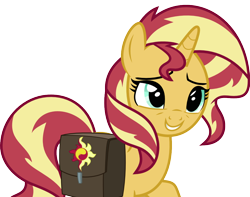 Size: 1038x817 | Tagged: safe, artist:burdo49, derpibooru exclusive, sunset shimmer, pony, equestria girls, mirror magic, spoiler:eqg specials, .svg available, bag, female, lidded eyes, mare, simple background, smiling, solo, svg, transparent background, vector
