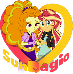 Size: 3017x3037 | Tagged: safe, artist:namygaga, adagio dazzle, sunset shimmer, equestria girls, clothes, female, heart, jacket, lesbian, looking at you, shipping, simple background, smiling, sunsagio, transparent background