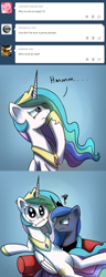 Size: 1200x3135 | Tagged: safe, artist:anticular, princess celestia, princess luna, alicorn, pony, :i, angry, ask sunshine and moonbeams, book, comic, duo, duo female, female, mare, peytral, shrug, sitting, tumblr, unamused