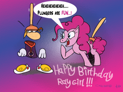 Size: 900x675 | Tagged: safe, pinkie pie, earth pony, pony, exploitable meme, happy birthday, meme, rayman, rayman raving rabbits