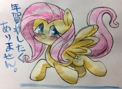 Size: 2112x1535 | Tagged: safe, artist:mosamosa_n, fluttershy, pegasus, pony, japanese, pixiv, solo, traditional art