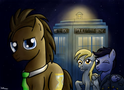 Size: 3440x2496 | Tagged: safe, artist:katrina-mae, derpy hooves, doctor whooves, pegasus, pony, doctor who, female, jack harkness, mare, tardis