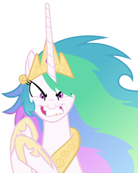 Size: 4800x6000 | Tagged: safe, artist:magister39, princess celestia, alicorn, pony, absurd resolution, angry, evil grin, female, gritted teeth, looking at you, mare, messy mane, simple background, snaplestia, solo, transparent background, vector