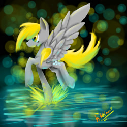 Size: 2000x2000 | Tagged: safe, artist:lol-katrina, derpy hooves, pegasus, pony, female, mare, solo, spread wings, water