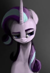 Size: 743x1075 | Tagged: safe, artist:splatterpaint-donkey, starlight glimmer, pony, unicorn, eyebrows, female, gradient background, horn, lidded eyes, mare, solo