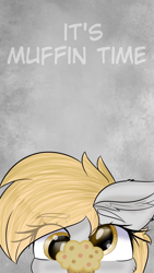 Size: 1080x1920 | Tagged: safe, artist:janelearts, edit, derpy hooves, food, muffin, text, wallpaper