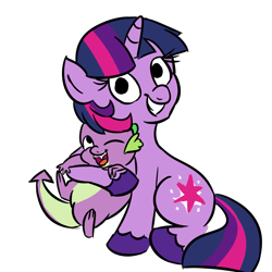 Size: 1000x1000 | Tagged: safe, artist:xylobell, derpibooru import, spike, twilight sparkle, dragon, hug, unshorn fetlocks