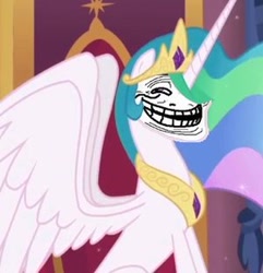 Size: 300x311 | Tagged: source needed, useless source url, safe, edit, edited screencap, screencap, princess celestia, alicorn, pony, female, mare, solo, trollestia, trollface