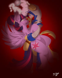 Size: 1024x1272 | Tagged: safe, artist:shard-of-life, sunset shimmer, twilight sparkle, twilight sparkle (alicorn), alicorn, pony, alternate universe, assassin's creed, blushing, blushing profusely, crossover, ezio auditore, female, lesbian, looking at each other, shipping, sunsetsparkle