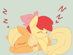 Size: 640x480 | Tagged: dead source, safe, artist:loyaldis, apple bloom, applejack, earth pony, pony, female, sleeping, zzz