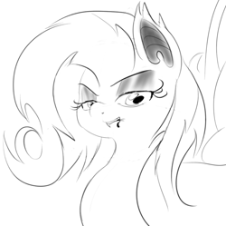 Size: 823x821 | Tagged: safe, artist:zev, fluttershy, bat pony, pony, bats!, flutterbat, grayscale, monochrome, race swap, solo