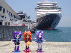 Size: 4608x3456 | Tagged: safe, rarity, starlight glimmer, sunset shimmer, equestria girls, cruise ship, doll, equestria girls minis, irl, photo, singapore, toy